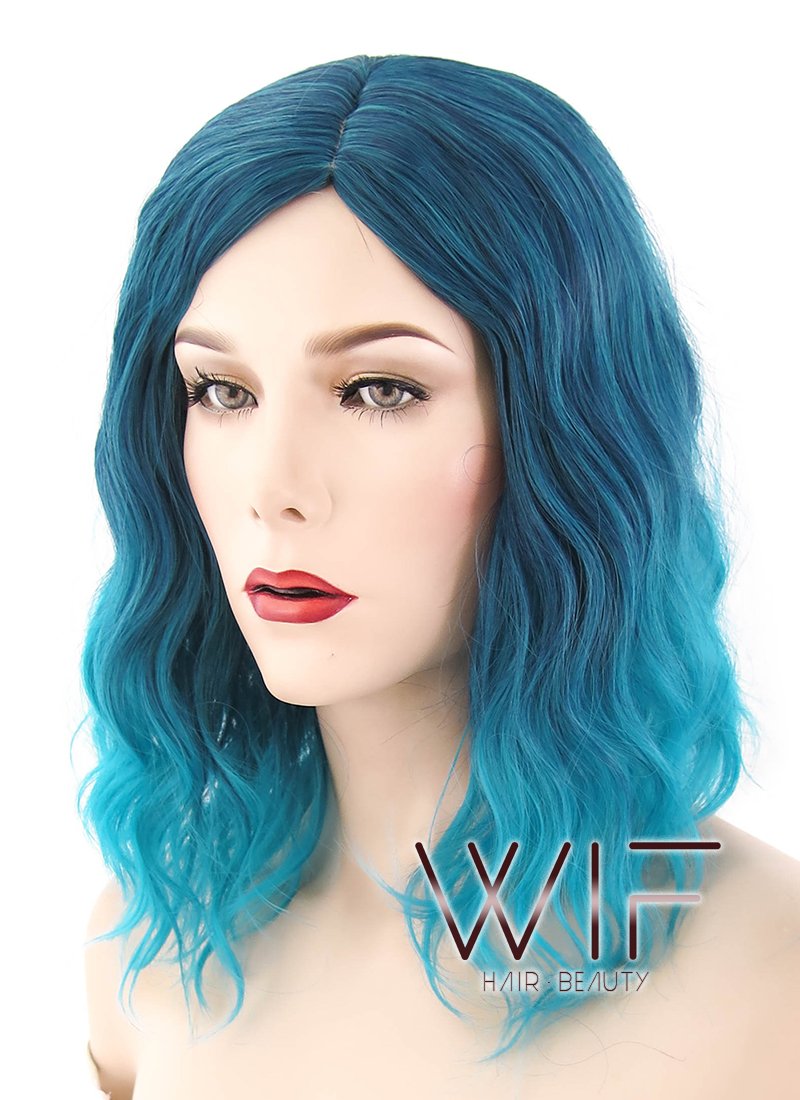 14" Medium 2 Tone Greenish Blue Fashion Synthetic Hair Wig WIG196