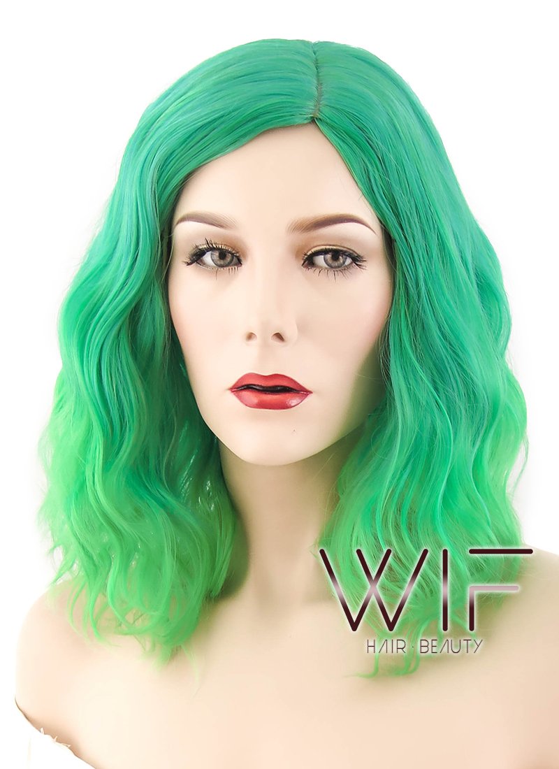 14" Wavy Two Tone Green Synthetic Wig WIG198