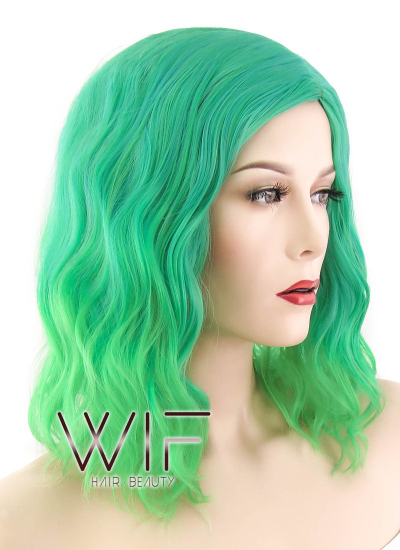 14" Medium Curly Two Tone Green Fashion Synthetic Hair Wig WIG198