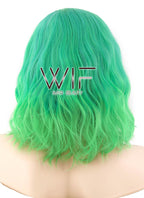 14" Medium Curly Two Tone Green Fashion Synthetic Hair Wig WIG198