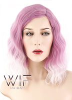 14" Medium  Pink Mixed White Fashion Synthetic Hair Wig WIG199