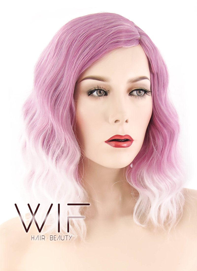 14" Medium  Pink Mixed White Fashion Synthetic Hair Wig WIG199