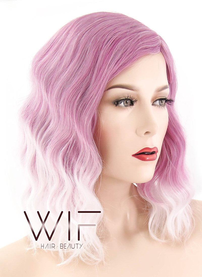 14" Medium  Pink Mixed White Fashion Synthetic Hair Wig WIG199