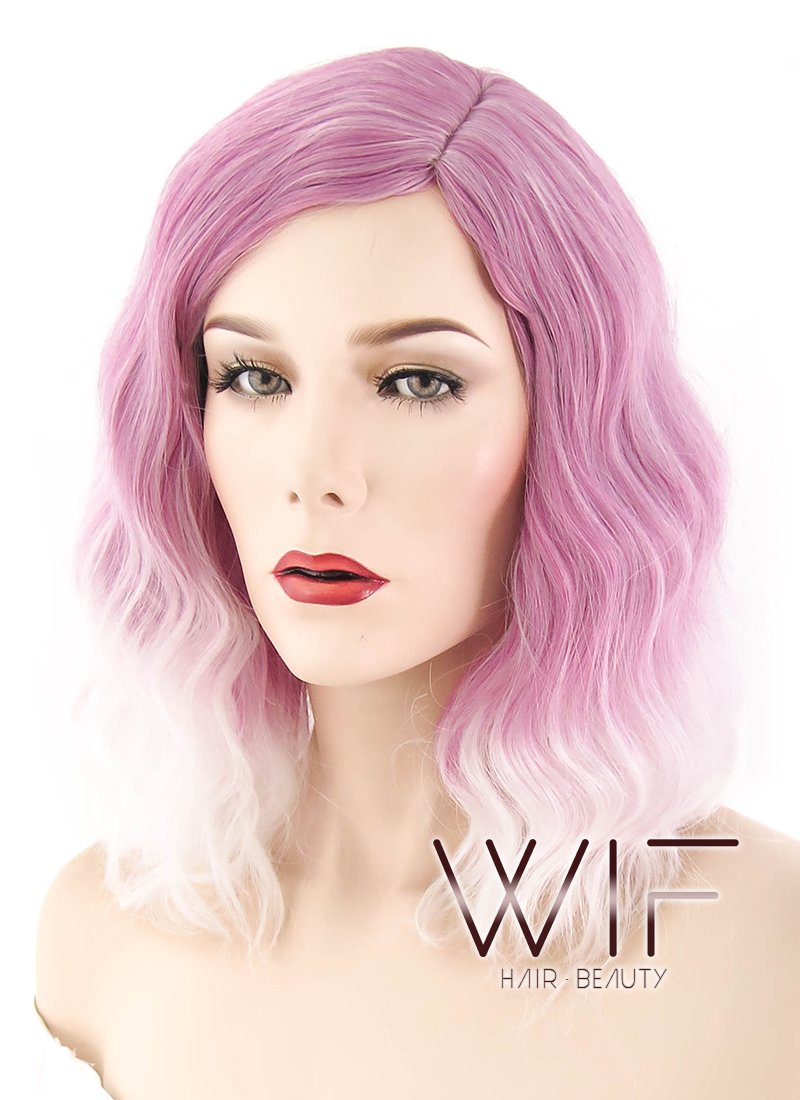 14" Medium  Pink Mixed White Fashion Synthetic Hair Wig WIG199