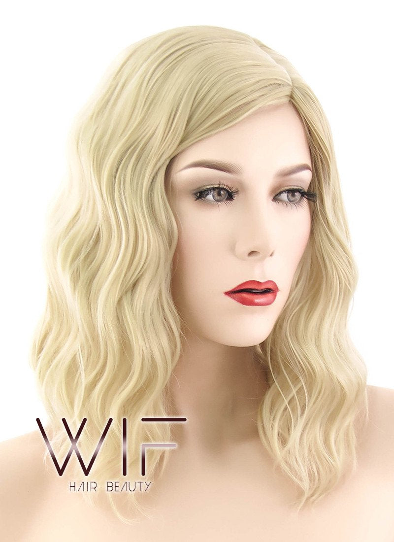 14" Medium Curly Blonde Fashion Synthetic Hair Wig WIG200