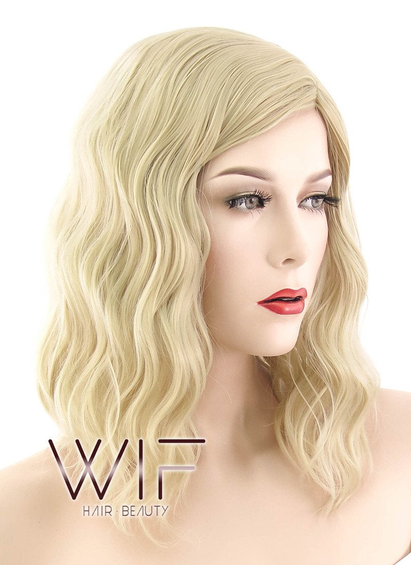 14" Medium Curly Blonde Fashion Synthetic Hair Wig WIG200