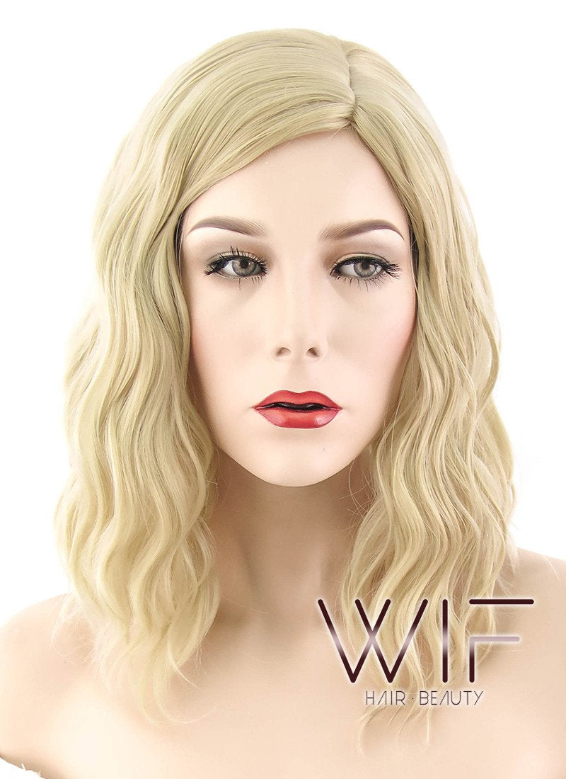 14" Medium Curly Blonde Fashion Synthetic Hair Wig WIG200