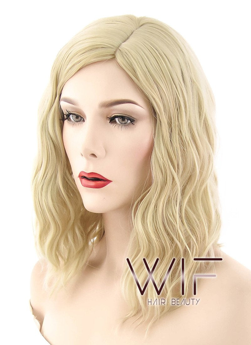 14" Medium Curly Blonde Fashion Synthetic Hair Wig WIG200