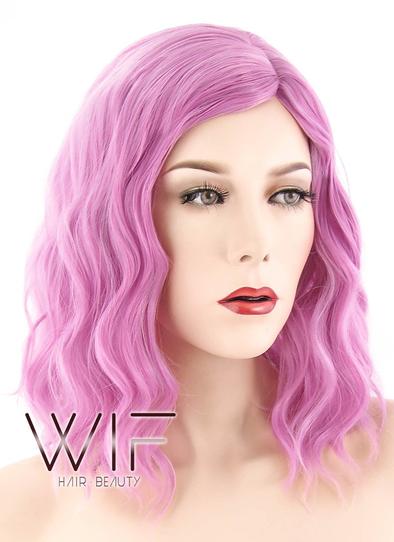 14" Medium Curly Pink Fashion Synthetic Hair Wig WIG202
