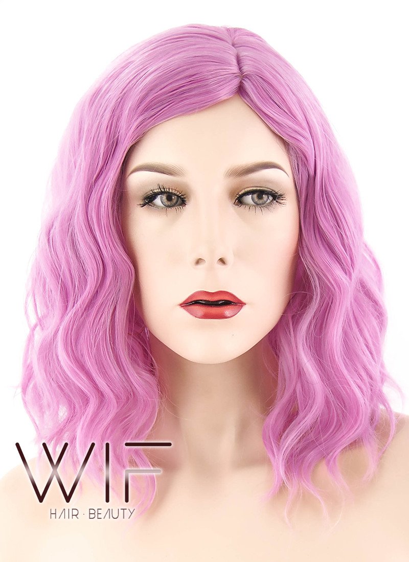 14" Medium Curly Pink Fashion Synthetic Hair Wig WIG202