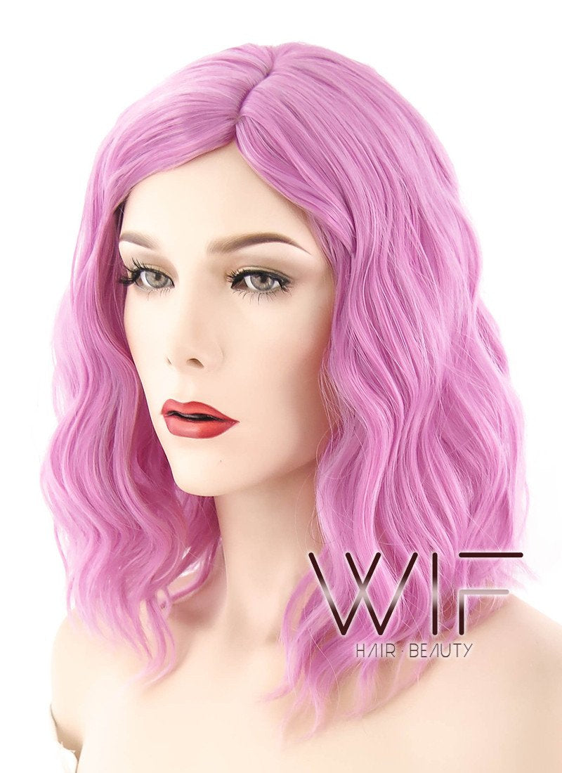 14" Medium Curly Pink Fashion Synthetic Hair Wig WIG202