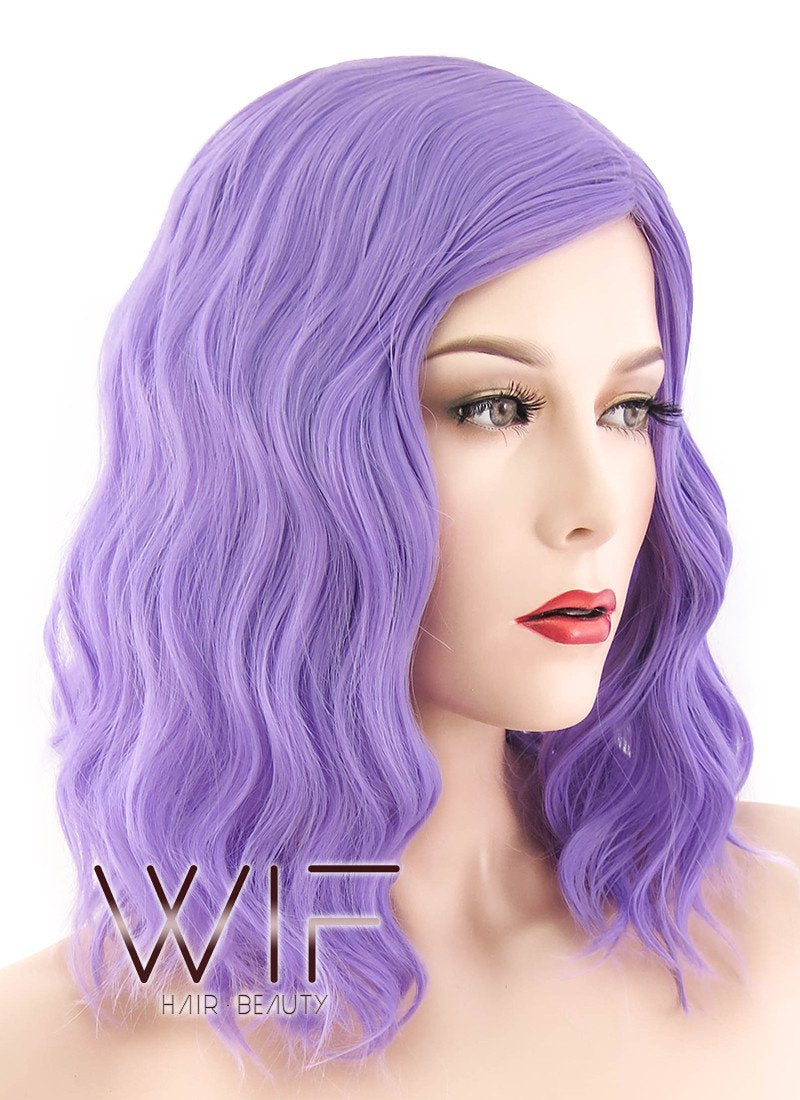 14" Medium Curly Purple Fashion Synthetic Hair Wig WIG203