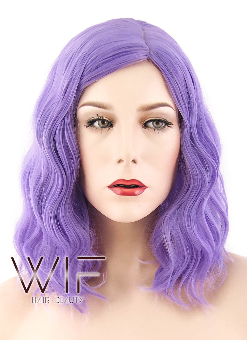 14" Medium Curly Purple Fashion Synthetic Hair Wig WIG203