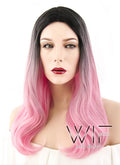 20" Wavy Pink With Dark Roots Synthetic Wig WIG205