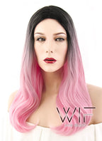 20" Wavy Pink With Dark Roots Synthetic Wig WIG205