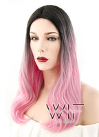 20" Long Wavy Pink with Dark Roots Fashion Synthetic Hair Wig WIG205