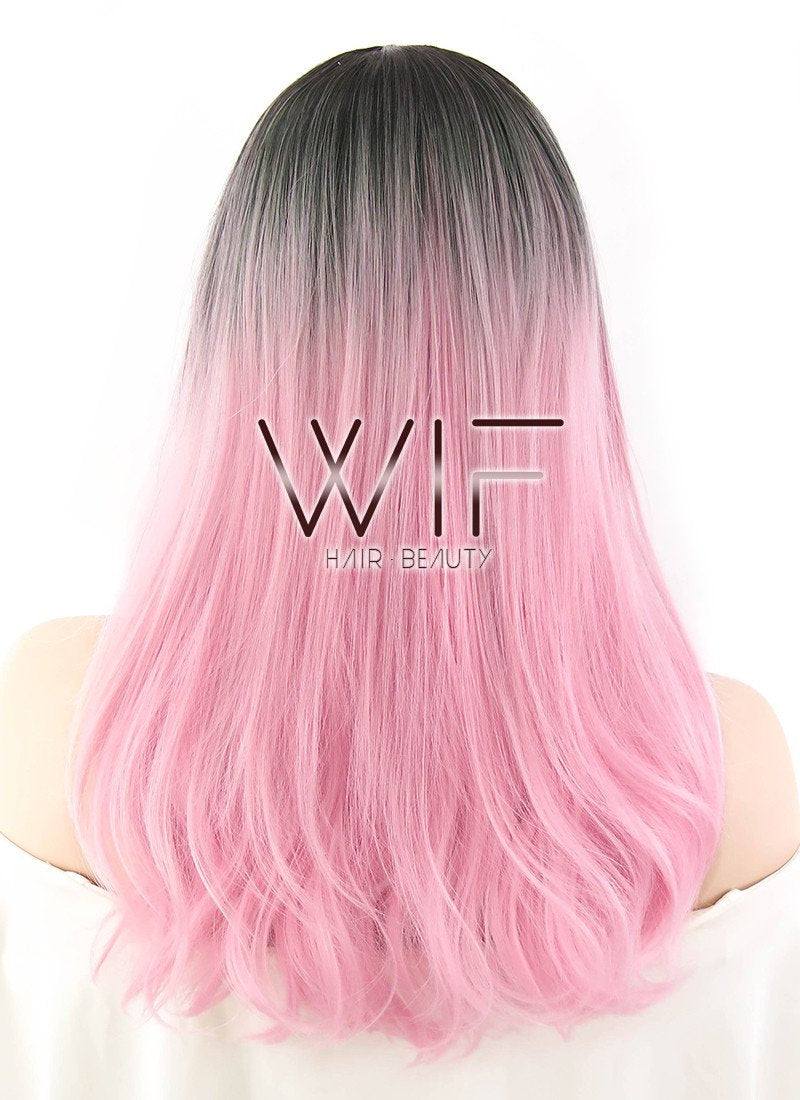 20" Long Wavy Pink with Dark Roots Fashion Synthetic Hair Wig WIG205