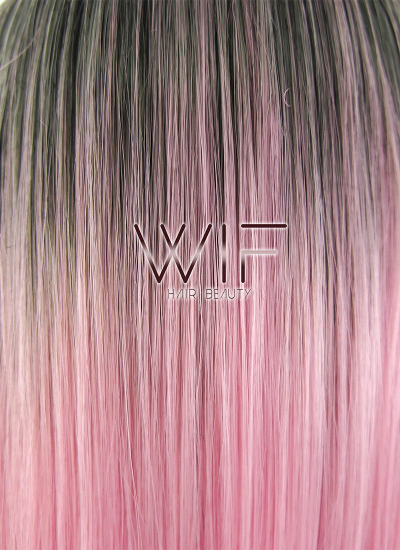 20" Long Wavy Pink with Dark Roots Fashion Synthetic Hair Wig WIG205