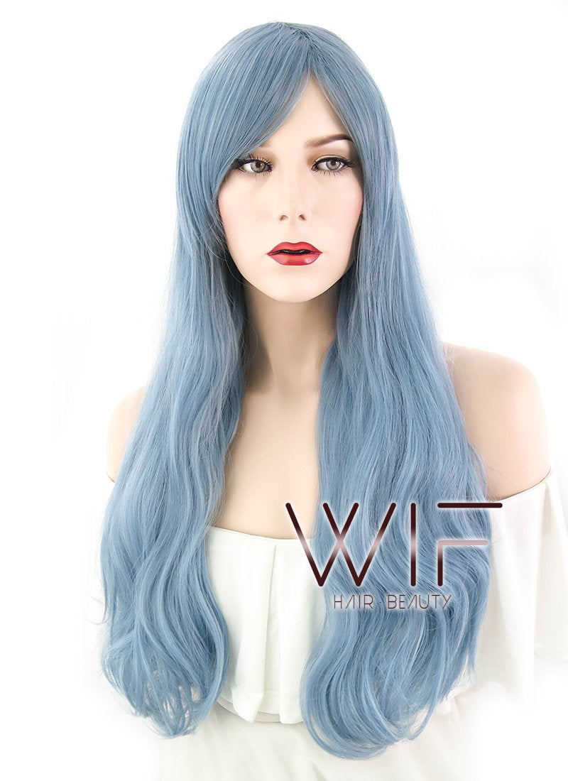 24" Wavy Ash Blue Synthetic Wig WIG207