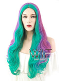 24" Wavy Pink Purple Green Mixed Synthetic Wig WIG209