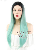 25" Straight Green With Dark Roots Synthetic Wig WIG301