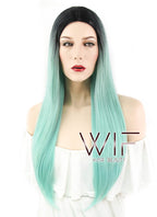 25" Straight Green With Dark Roots Synthetic Wig WIG301
