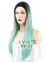 25" Straight Green With Dark Roots Synthetic Wig WIG301