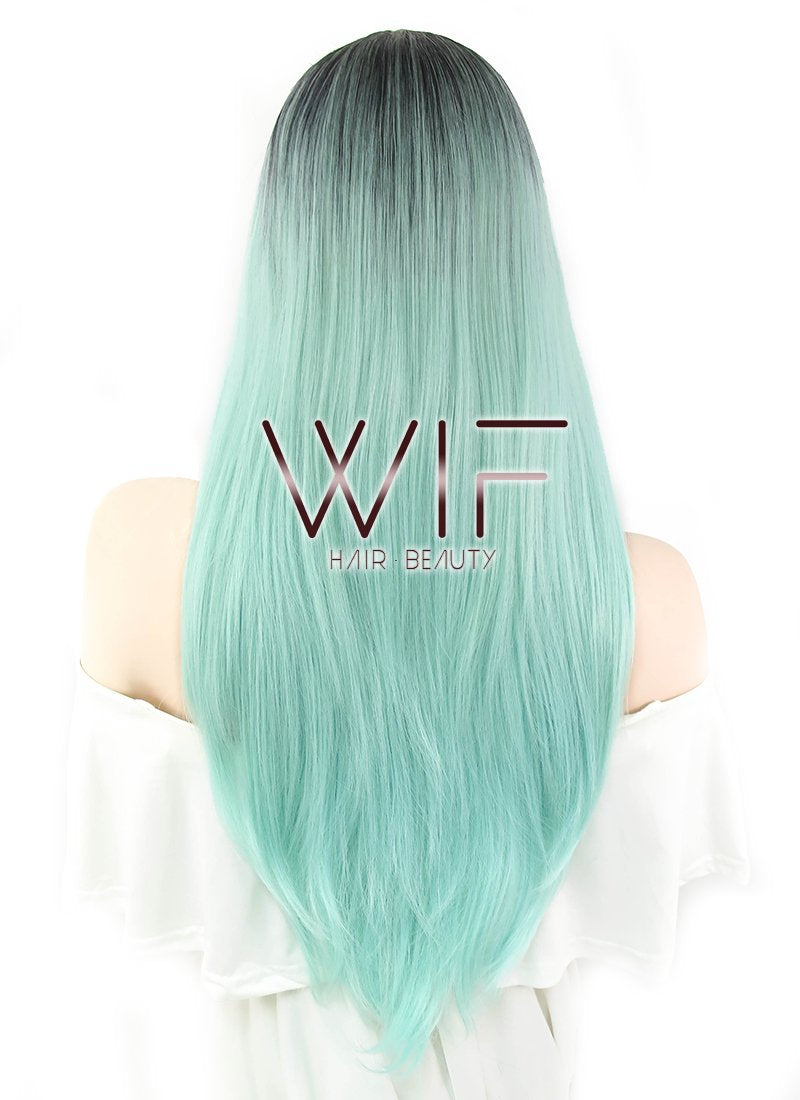25" Straight Green With Dark Roots Synthetic Wig WIG301