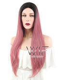 28" Straight Milkshake Pink With Dark Roots Synthetic Wig WIG302