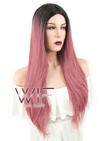 28" Straight Milkshake Pink With Dark Roots Synthetic Wig WIG302