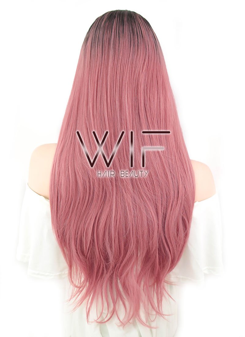 28" Straight Milkshake Pink With Dark Roots Synthetic Wig WIG302
