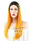 23" Straight Pumpkin Orange With Dark Roots Synthetic Wig WIG303
