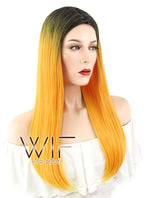 23" Straight Pumpkin Orange With Dark Roots Synthetic Wig WIG303