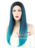 22" Straight Two Tone Blue With Dark Roots Synthetic Wig WIG304