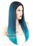 22" Straight Two Tone Blue With Dark Roots Synthetic Wig WIG304
