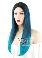 22" Straight Two Tone Blue With Dark Roots Synthetic Wig WIG304