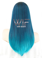 22" Straight Two Tone Blue With Dark Roots Synthetic Wig WIG304