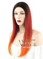 23" Straight Red Mixed Orange With Dark Roots Synthetic Wig WIG305