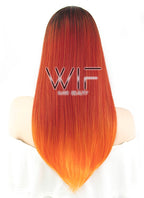 23" Straight Red Mixed Orange With Dark Roots Synthetic Wig WIG305