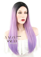 24" Straight Purple With Dark Roots Synthetic Wig WIG306