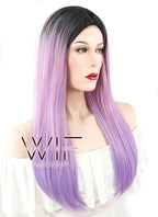 24" Straight Purple With Dark Roots Synthetic Wig WIG306