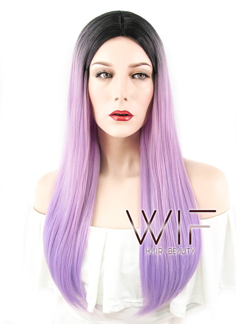 24" Straight Purple With Dark Roots Synthetic Wig WIG306