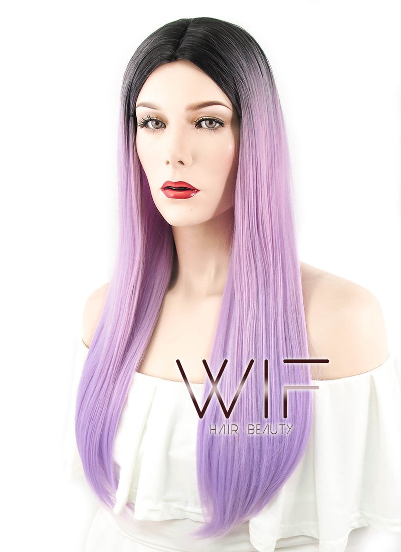 24" Straight Purple With Dark Roots Synthetic Wig WIG306