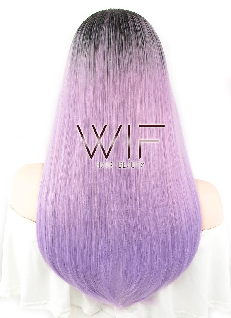 24" Straight Purple With Dark Roots Synthetic Wig WIG306