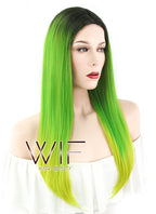 24" Straight Green Yellow Ombre With Dark Roots Synthetic Wig WIG307