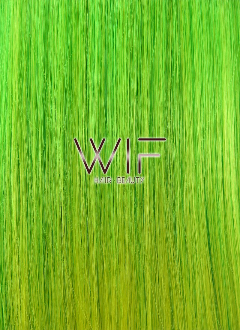 24" Straight Green Yellow Ombre With Dark Roots Synthetic Wig WIG307
