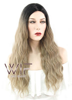 26" Wavy Ash Blonde With Dark Roots Synthetic Wig WIG309