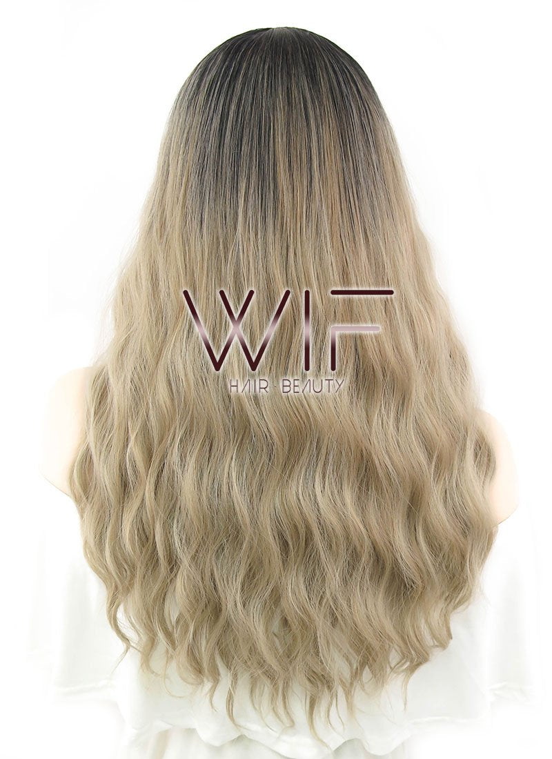 26" Wavy Ash Blonde With Dark Roots Synthetic Wig WIG309