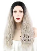 24" Wavy Ash Blonde With Dark Roots Synthetic Wig WIG310