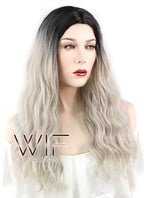 24" Wavy Ash Blonde With Dark Roots Synthetic Wig WIG310